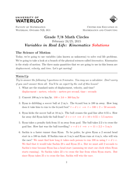 Grade 7/8 Math Circles Variables in Real Life