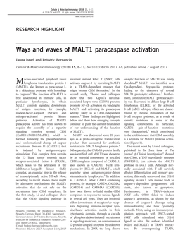 Ways and Waves of MALT1 Paracaspase Activation