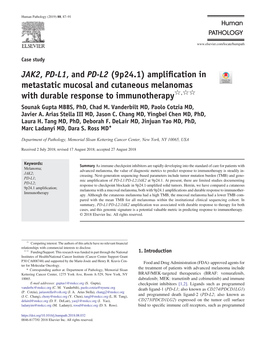 JAK2, PD-L1, and PD-L2 (9P24.1) Amplification in Metastatic Mucosal and Cutaneous Melanomas with Durable Response to Immunothera