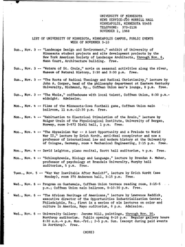 UNIVERSITY of Mim~ESOTA NEWS SERVICE-120 MORRILL HALL MINNEAPOLIS, MINNESOTA 55455 TELEPHONE: 373-2126 NOVEMBER 1, 1968