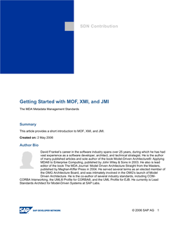 Getting Started with MOF, XMI, and JMI