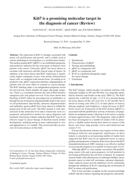 Ki67 Is a Promising Molecular Target in the Diagnosis of Cancer (Review)