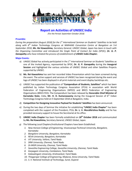 Report on Activities of UNISEC India (For the Period: September-October 2018)