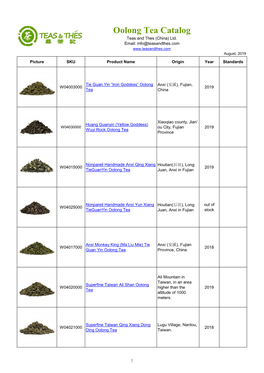 Oolong Tea Catalog Teas and Thes (China) Ltd