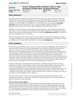 2.04.129 Genetic Testing for Marfan Syndrome, Thoracic Aortic Aneurysms and Dissections, and Related Disorders Page 2 of 19