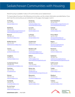 Saskatchewan Communities with Housing