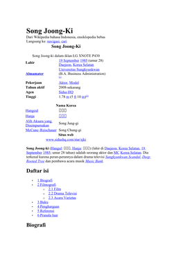 Song Joong-Ki Dari Wikipedia Bahasa Indonesia, Ensiklopedia Bebas Langsung Ke: Navigasi, Cari Song Joong-Ki
