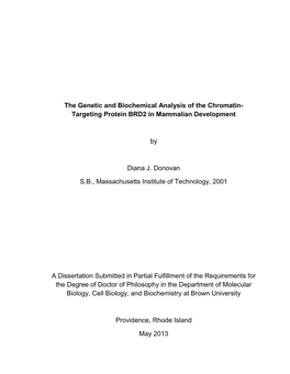 The Genetic and Biochemical Analysis of the Chromatin- Targeting Protein BRD2 in Mammalian Development