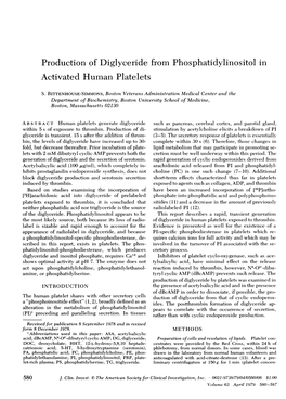 Production of Diglyceride from Phosphatidylinositol in Activated Human Platelets