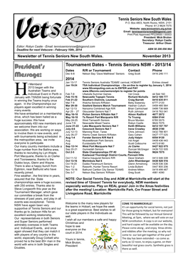 Tournament Dates - Tennis Seniors NSW - 2013/14