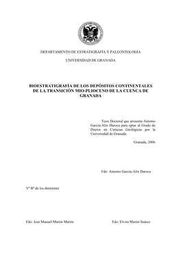 Bioestratigrafía De Los Depósitos Continentales De La Transición Mio-Plioceno De La Cuenca De Granada
