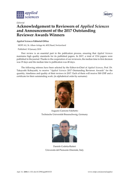 Acknowledgement to Reviewers of Applied Sciences and Announcement of the 2017 Outstanding Reviewer Awards Winners