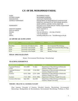 C.V. of Dr. Muhammad Faisal
