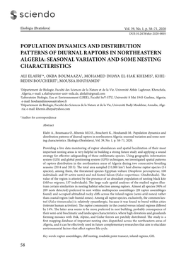Population Dynamics and Distribution Patterns of Diurnal Raptors in Northeastern Algeria: Seasonal Variation and Some Nesting Characteristics