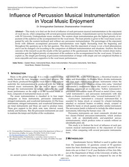 Influence of Percussion Musical Instrumentation in Vocal Music Enjoyment Dr