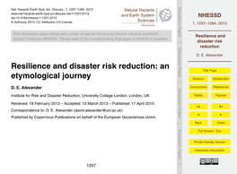 Resilience and Disaster Risk Reduction