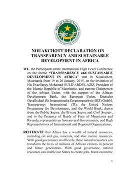 Nouakchott Declaration on Transparency and Sustainable Development in Africa