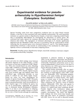 Arrhenotoky in Hypothenemus Hampei (Coleoptera: Scolytidae)