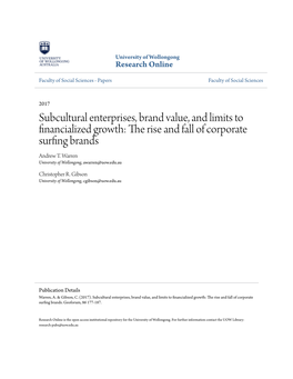 Subcultural Enterprises, Brand Value, and Limits to Financialized Growth: the Rise and Fall of Corporate Surfing Brands Andrew T