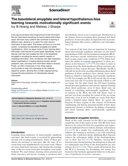 The Basolateral Amygdala and Lateral Hypothalamus Bias Learning