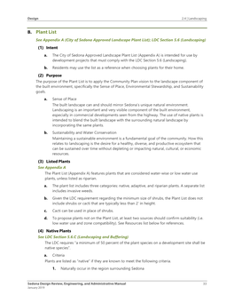 B. Plant List See Appendix a (City of Sedona Approved Landscape Plant List); LDC Section 5.6 (Landscaping)