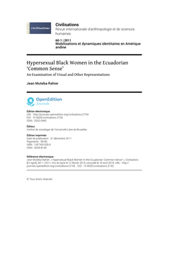 Hypersexual Black Women in the Ecuadorian ‘Common Sense’ an Examination of Visual and Other Representations