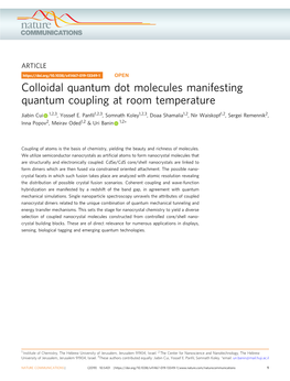 Colloidal Quantum Dot Molecules Manifesting Quantum Coupling at Room Temperature