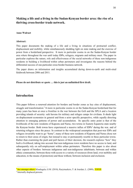 Making a Life and a Living in the Sudan-Kenyan Border Area: the Rise of a Thriving Cross-Border Trade Network