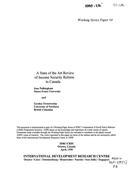 A State of the Art Review of Income Security Reform in Canada