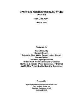 UPPER COLORADO RIVER BASIN STUDY Phase II FINAL REPORT