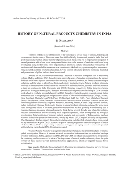 History of Natural Products Chemistry in India