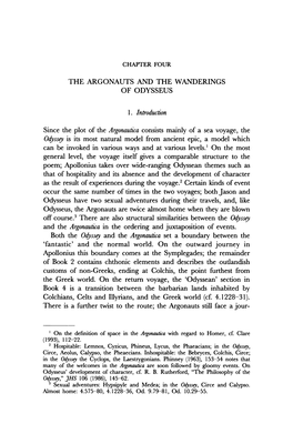 THE ARGONAUTS and the WANDERINGS of ODYSSEUS L. Introduction Since the Plot of the Argonautica Consists Mainly of a Sea Voyage