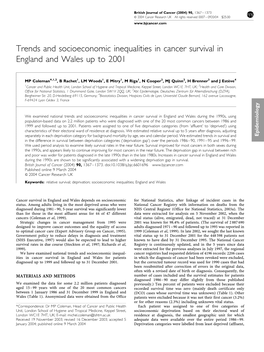 Trends and Socioeconomic Inequalities in Cancer Survival in England and Wales up to 2001