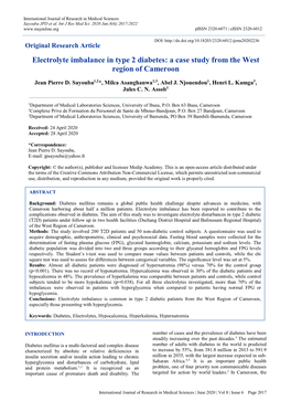 Electrolyte Imbalance in Type 2 Diabetes: a Case Study from the West Region of Cameroon