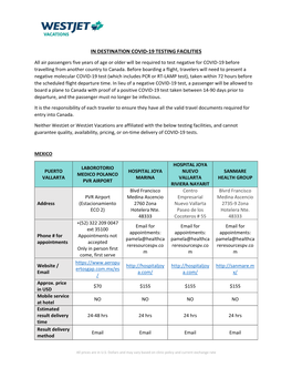 In Destination Covid-19 Testing Facilities