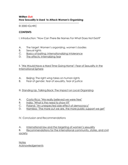 Written Out: How Sexuality Is Used to Attack Women's Organizing ------© 2000 IGLHRC