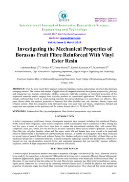 Investigating the Mechanical Properties of Borassus Fruit Fibre Reinforced with Vinyl Ester Resin