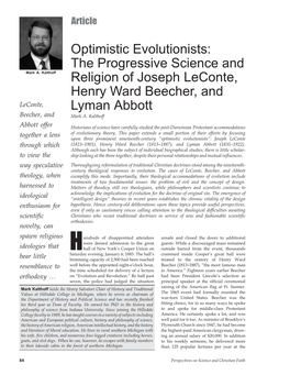 Optimistic Evolutionists: the Progressive Science and Religion of Joseph Leconte, Henry Ward Beecher, and Lyman Abbott