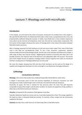 Lecture 7: Rheology and Milli-Microfluidic