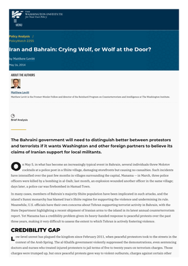 Iran and Bahrain: Crying Wolf, Or Wolf at the Door? | the Washington