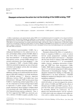 Diazepam Enhances the Action but Not the Binding of the GABA Analog, THIP