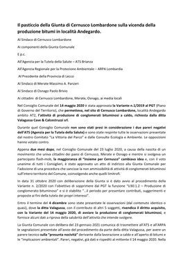 Il Pasticcio Della Giunta Di Cernusco Lombardone Sulla Vicenda Della Produzione Bitumi in Località Andegardo