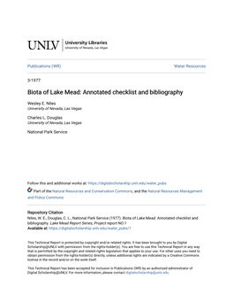 Biota of Lake Mead: Annotated Checklist and Bibliography