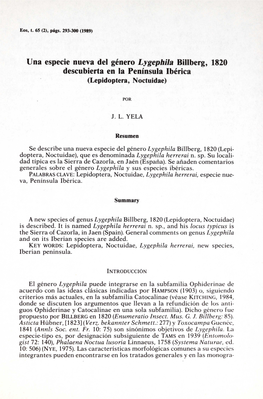 Una Especie Nueva Del Género Lygephila Billberg, 1820 Descubierta En La Península Ibérica (Lepidoptera, Noctuidae)