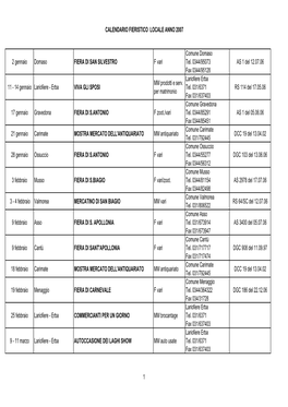 CALENDARIO FIERISTICO LOCALE ANNO 2007 2 Gennaio Domaso