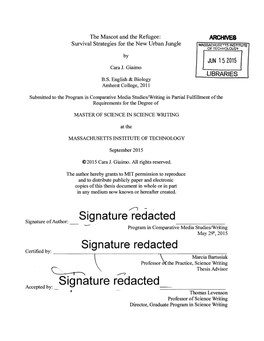 Signature Redacted Signature of Author: Program in Comparative Media Studies/Writing