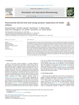 Nutraceuticals Derived from Seed Storage Proteins Implications For