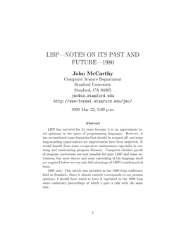 Lisp—Notes on Its Past and Future—1980