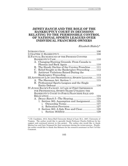 Dewey Ranch and the Role of the Bankruptcy Court in Decisions Relating to the Permissible Control of National Sports Leagues Over Individual Franchise Owners