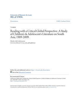 Reading with a Critical Global Perspective: a Study of Children's & Adolescent's Literature on South Asia, 1989-2009